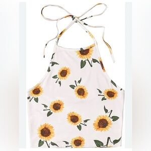 SHEIN Sunflower Print Halter Top White